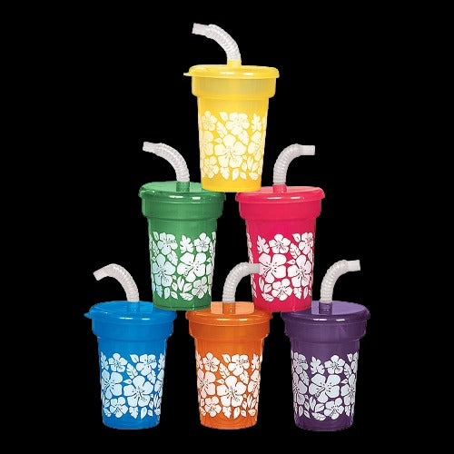6 Oz Hibiscus Mini Cups with Straws