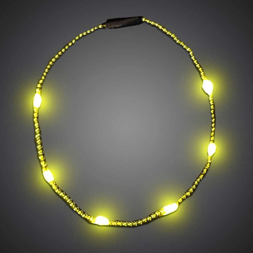 LED Light Up Yellow Mardi Gras Bead Necklace