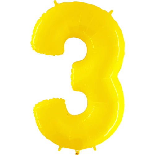 40 Number 3 - Yellow Foil Mylar Balloon