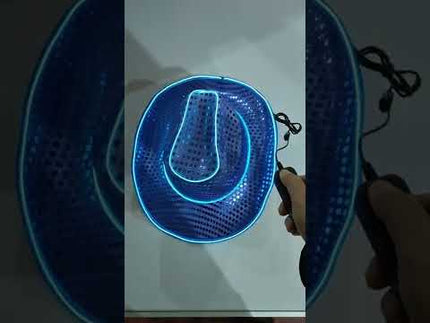 Video LED Flashing Blue El Wire Sequin Cowboy Hat - PartyGlowz