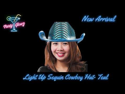 LED Light Up Flashing Teal Cowboy Hat With Sequins