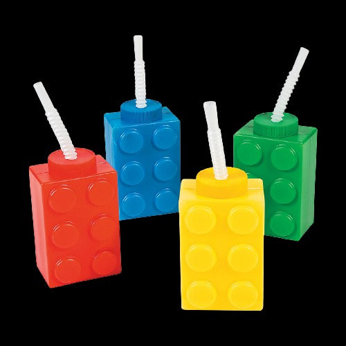 16 Oz Color Brick Party Cups with Straws