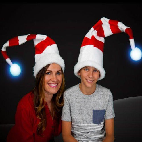 LED Light Up Santa Claus Christmas Whimsical Striped Hats - Pack of 2