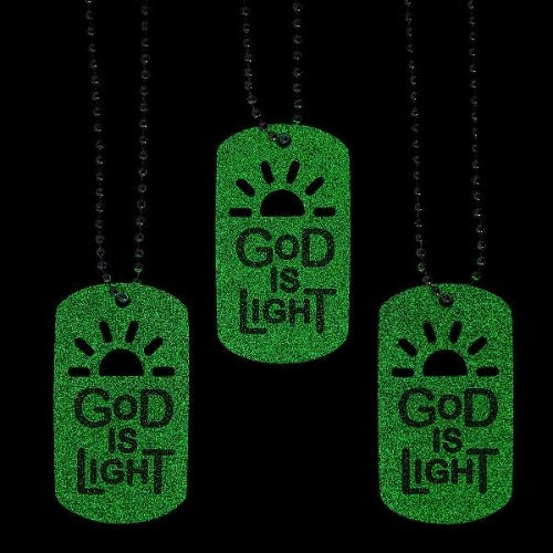 Glow-in-the-Dark God is Light Dog Tag Necklaces