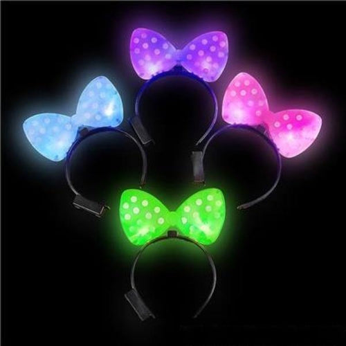 LED Light Up Hard Shell Polka-Dot Bow Headband Assorted Colors
