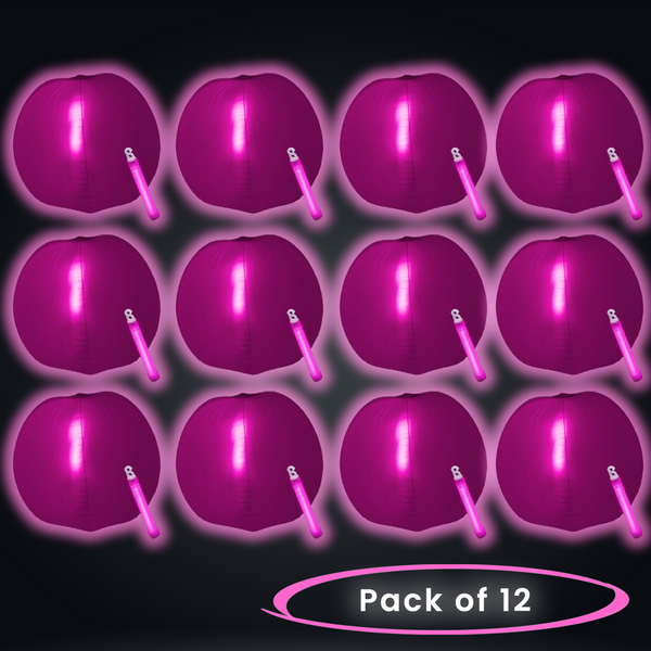 12 Inch Glow in The Dark Pink Beach Balls - Pack of 12