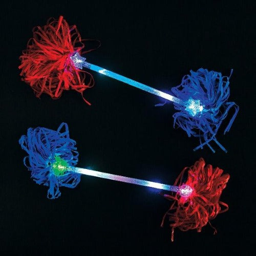 Patriotic Light Up Pom-Pom Batons - 3 Pieces | PartyGlowz