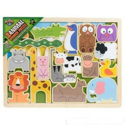 15.75" X 11.75" 17Pc Wooden Zoo Animal Raised Up Puzzle