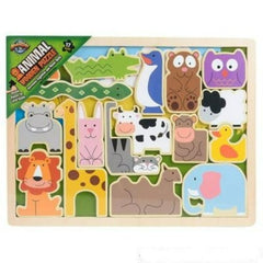 17Pc Wooden Zoo Animal Raised Up Puzzle