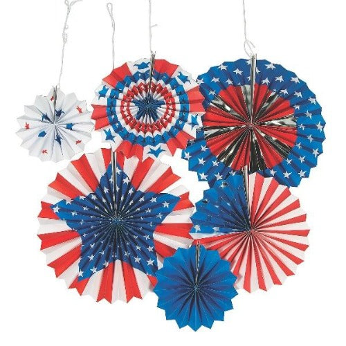 Patriotic Paper Hanging Fans With USA Flag Printed Designs