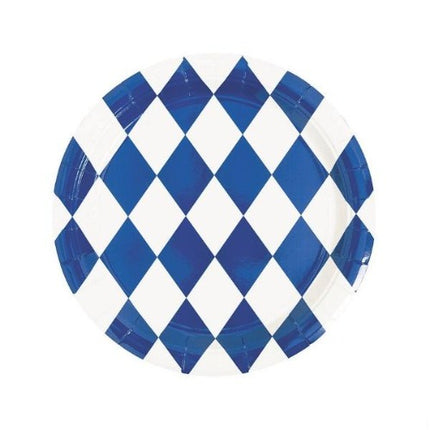 Navy Harlequin Print Round Paper Dinner Plates