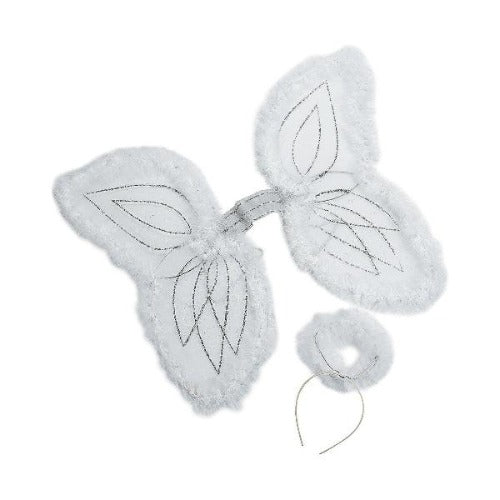 Kids White Marabou Angel Wings & Halo Headband