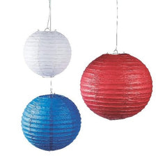 Patriotic Red, Blue & White Hanging Paper Lanterns