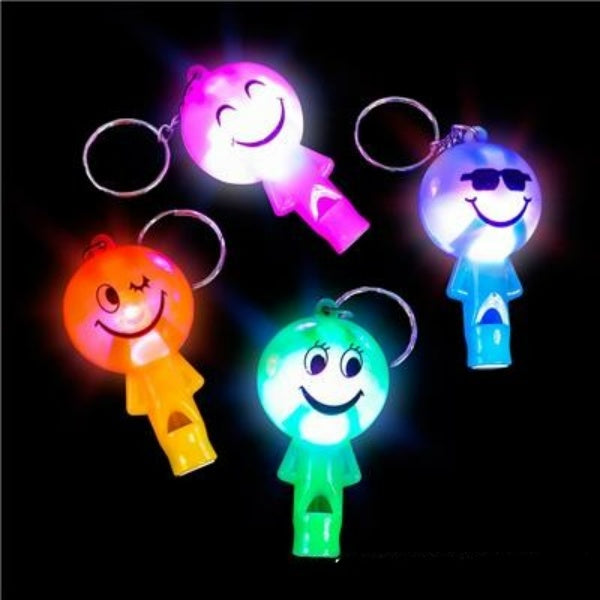 2 Light-Up Smiley Face Whistle Keychain