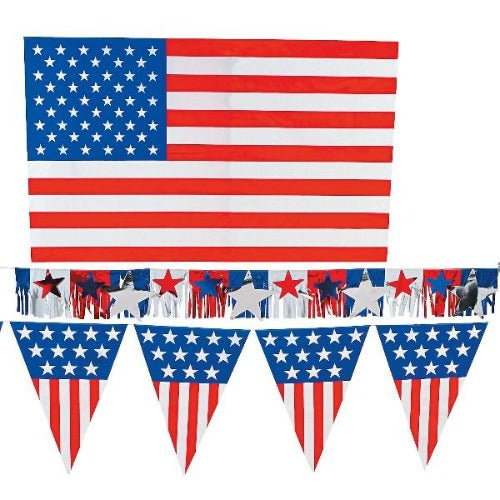 Plastic Patriotic Outdoor Decorating Kit - 3 Decor Pc | PartyGlowz