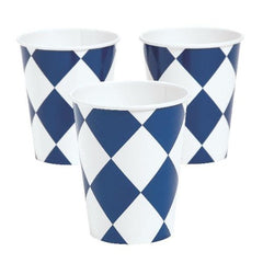 Navy Harlequin Print Paper Cups