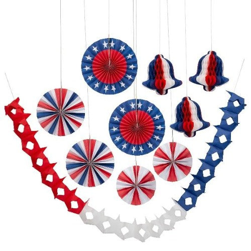 Patriotic Hanging Decoration Assortment - 10 Pieces Set