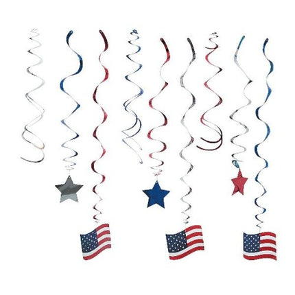 Patriotic Hanging Swirl Decorations With Stars & Flags | PartyGlowz
