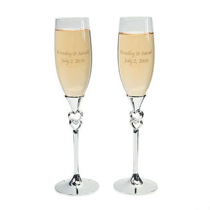 Twisted Stacked Hearts Premium Personalized Glass Wedding Flutes