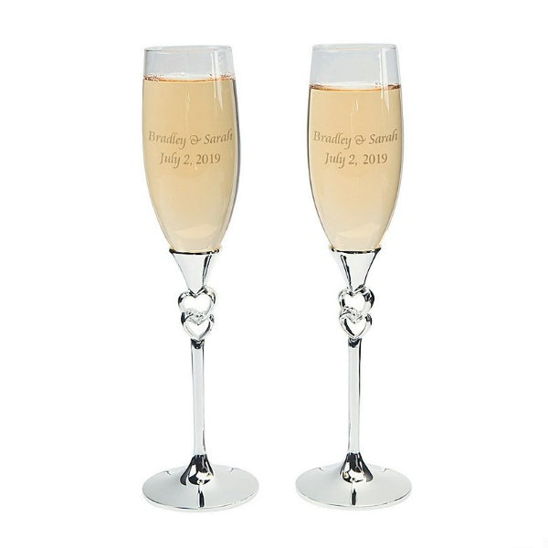 Twisted Stacked Hearts Premium Personalized Glass Wedding Flutes