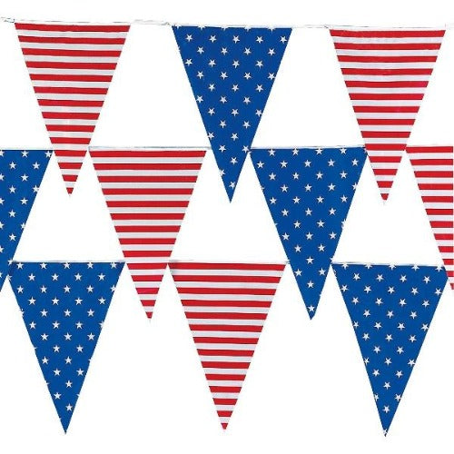 Stars & Stripes Plastic Pennant Banner - 100 Feet | PartyGlowz