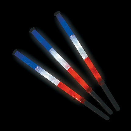 Patriotic Red, White And Blue Tri-Color Light Up Flashing Stick Batons - 6 Pc | PartyGlowz