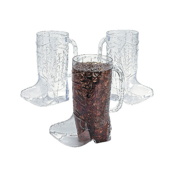 Clear Plastic Cowboy Boot Mugs - 12 Per Pack