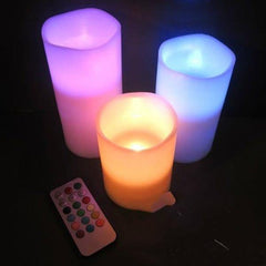 Flameless LED Candle Set With Remote - 3 Multi Color Candles