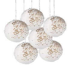 White & Gold Patterned Hanging Paper Lanterns