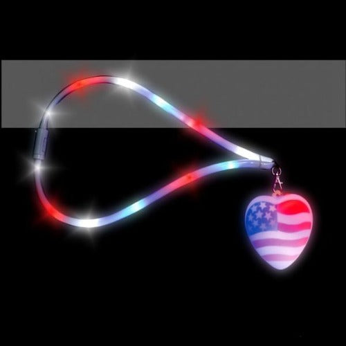LED Light Up USA Heart Flashing Pendant & Lanyard