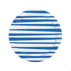 Royal Blue Striped Round Paper Dinner Plates