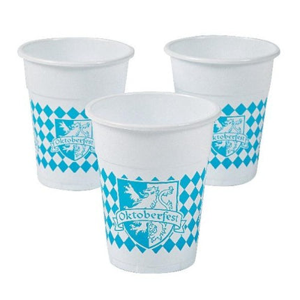 16 Oz Oktoberfest Coat of Arms Checkered Disposable Plastic Cups - 20 Per Pack