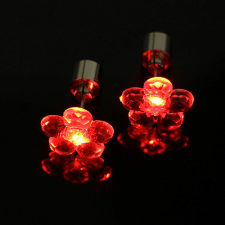 LED Light Up Red Flower Stud Earrings