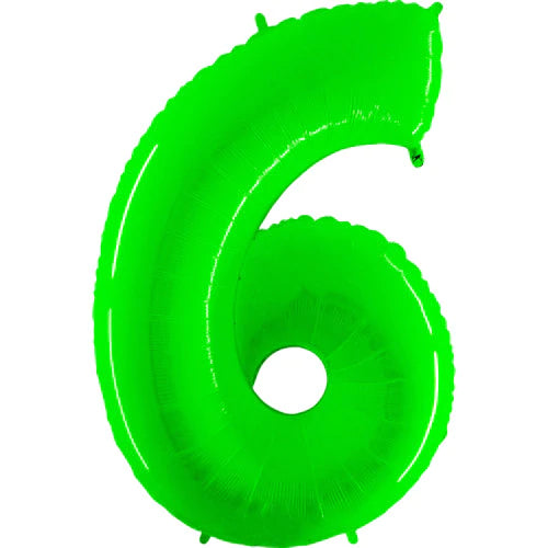 40 Number 6 - Neon Lime Green Foil Mylar Balloon