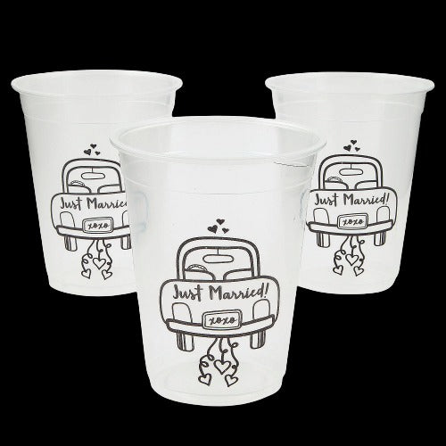 16 Oz Just Married Disposable Plastic Cups