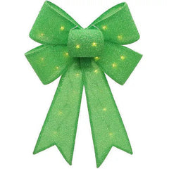 21 Inch Light-Up Green Mardi Gras Fabric Bow