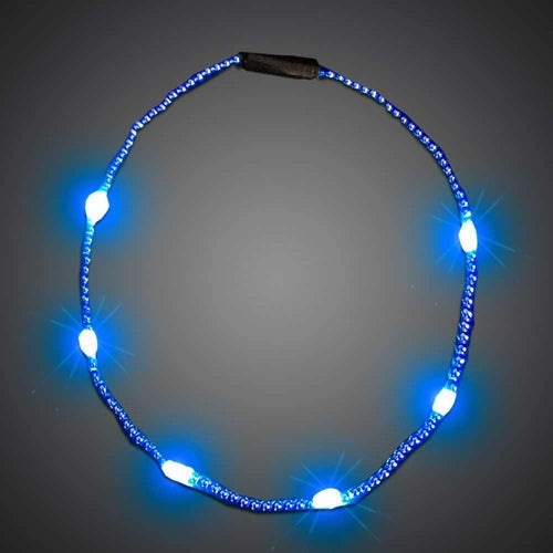 LED Light Up Blue Mardi Gras Bead Necklace