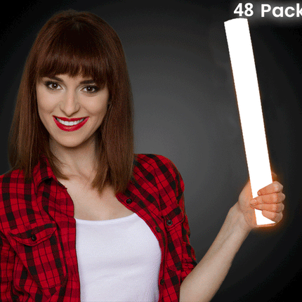 LED Light Up 16 Inch White Foam Stick Batons - Pack of 48 Sticks
