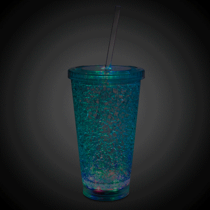 LED Light Up 16 Oz Crystal Tumbler With Lid And Straw - Multi Color