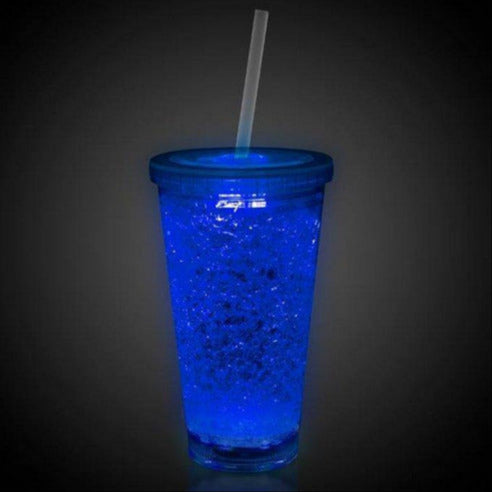 LED Light Up Blue 16 Oz Crystal Tumbler With Lid And Straw