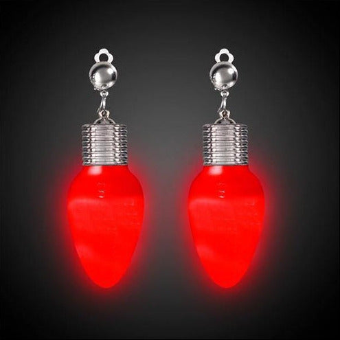 LED Light Up Red Bulb Clip-On Earrings - 1 Set Per Pack