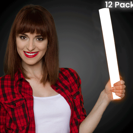LED Light Up 16 Inch White Foam Stick Batons - Pack of 12 Sticks