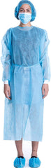 Level-1 Disposable Isolation Gowns With Long Sleeves & Knit Cuff- Blue-Pack of 10