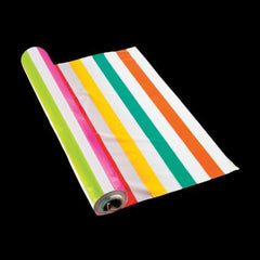 Luau Bright Stripe Plastic Tablecloth Roll - 100 Feet