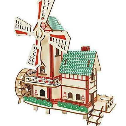 Natural Wood 3D Puzzle Lucky Windmill Craft Building Set