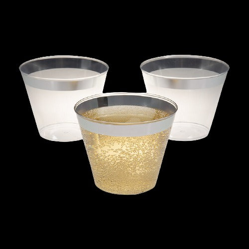 9 Oz Small Plastic Cups with Silver Trim