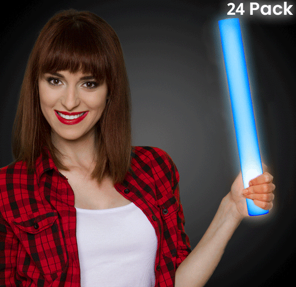 LED Light Up 18 Inch Blue Foam Stick Batons - Pack of 24 Sticks