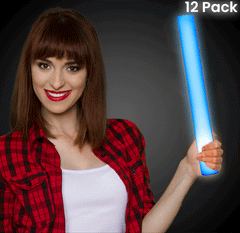 LED Light Up 16 Inch Blue Foam Stick Batons - Pack of 12 Sticks