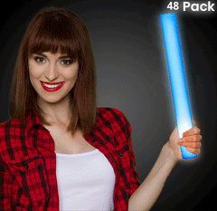 LED Light Up 16 Inch Blue Foam Stick Batons - Pack of 48 Sticks