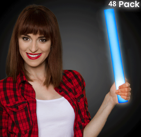 LED Light Up 18 Inch Blue Foam Stick Batons - Pack of 48 Sticks